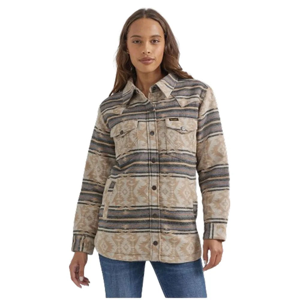 112353133 Wrangler Women's Retro Jacquard Shacket - Tan / Blue Print