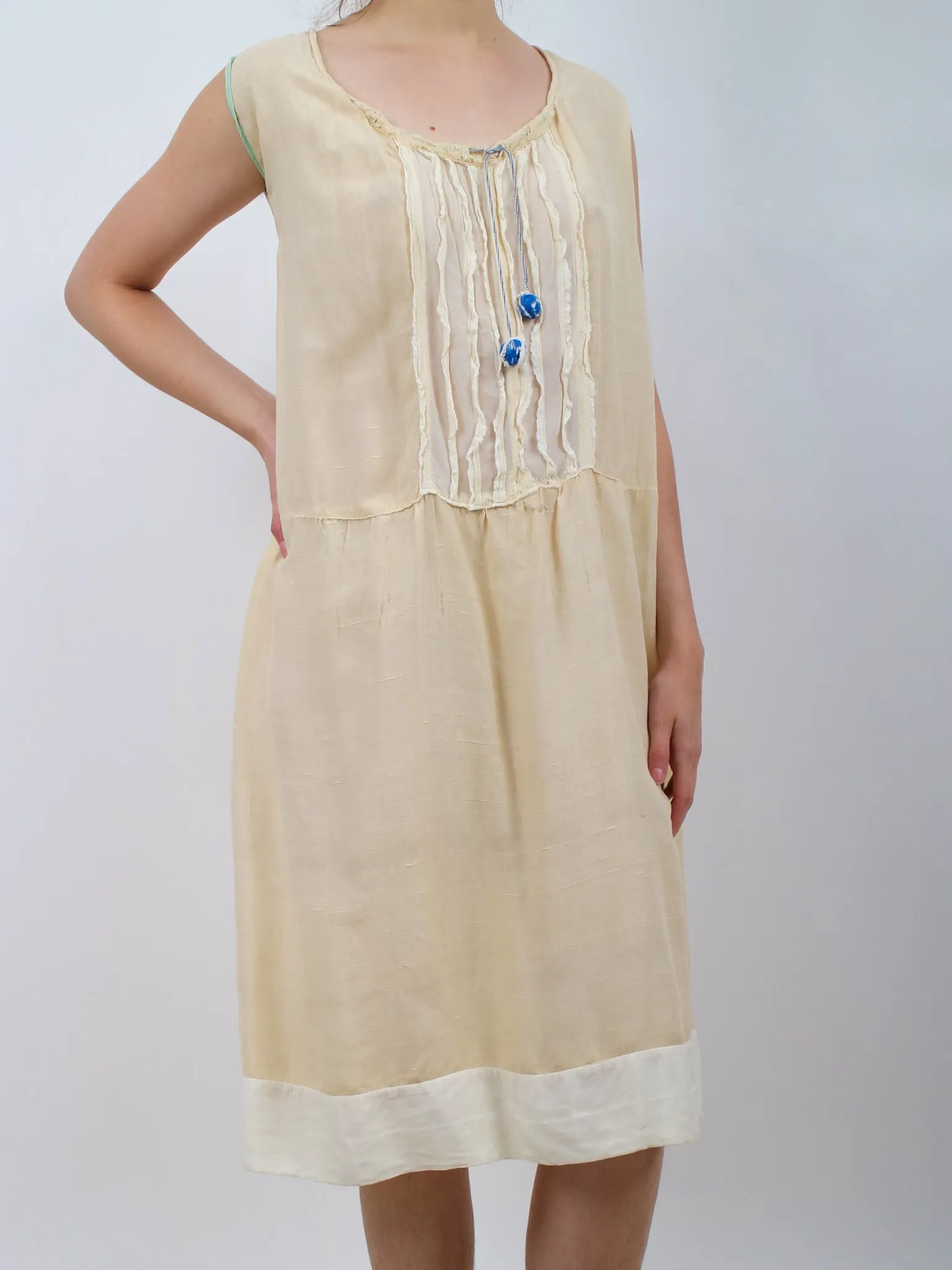 1920s Flapper Era Silk Bibbed Slip Dress