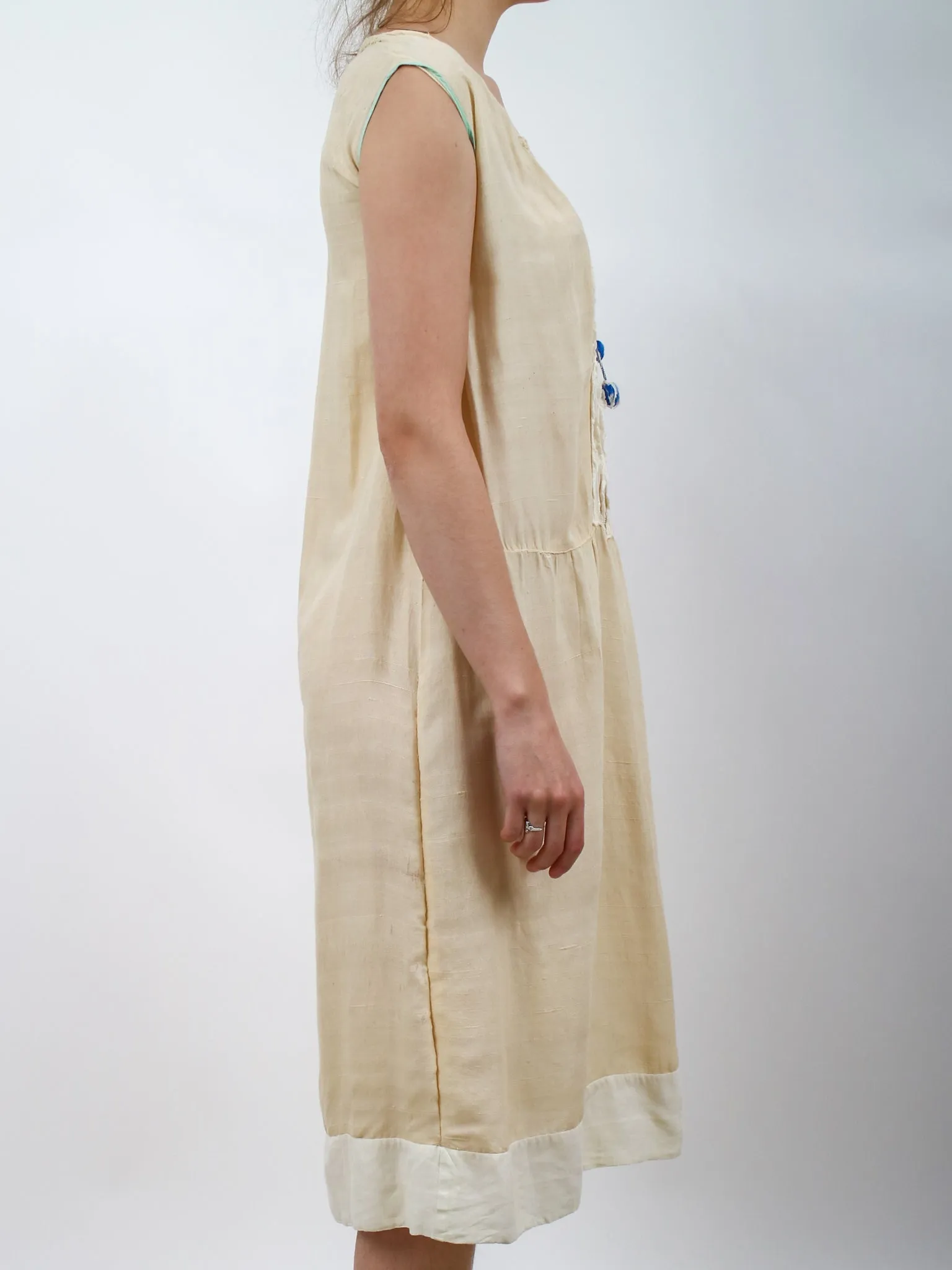 1920s Flapper Era Silk Bibbed Slip Dress