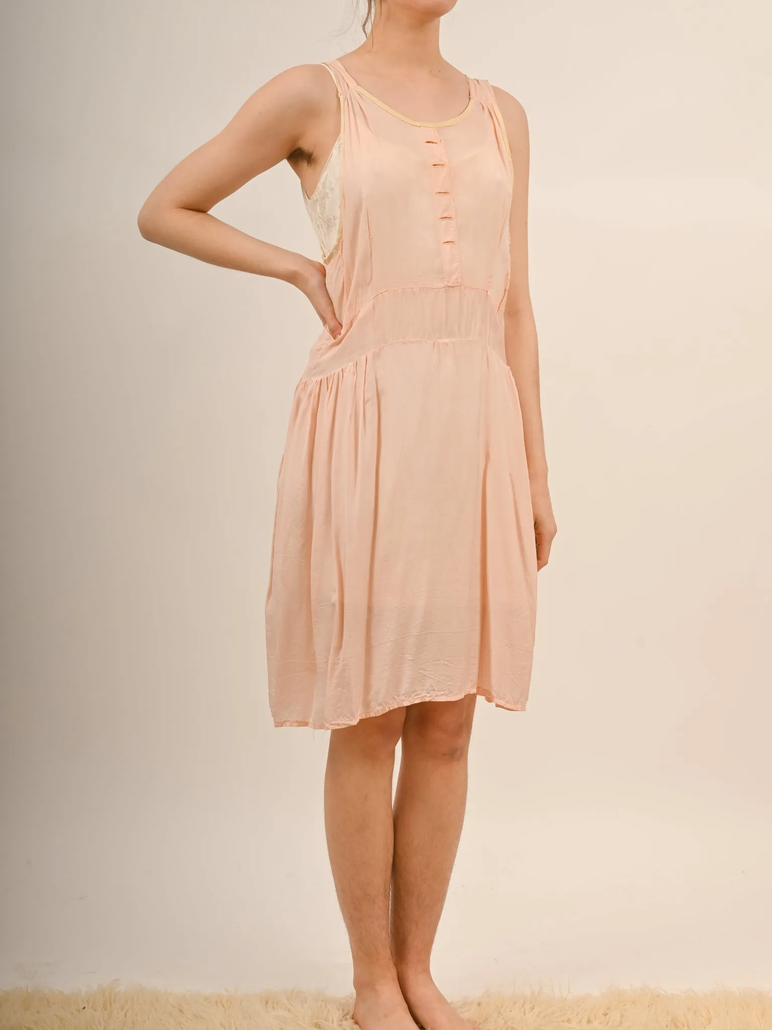 1930s Peachy Rayon Satin Slip Dress