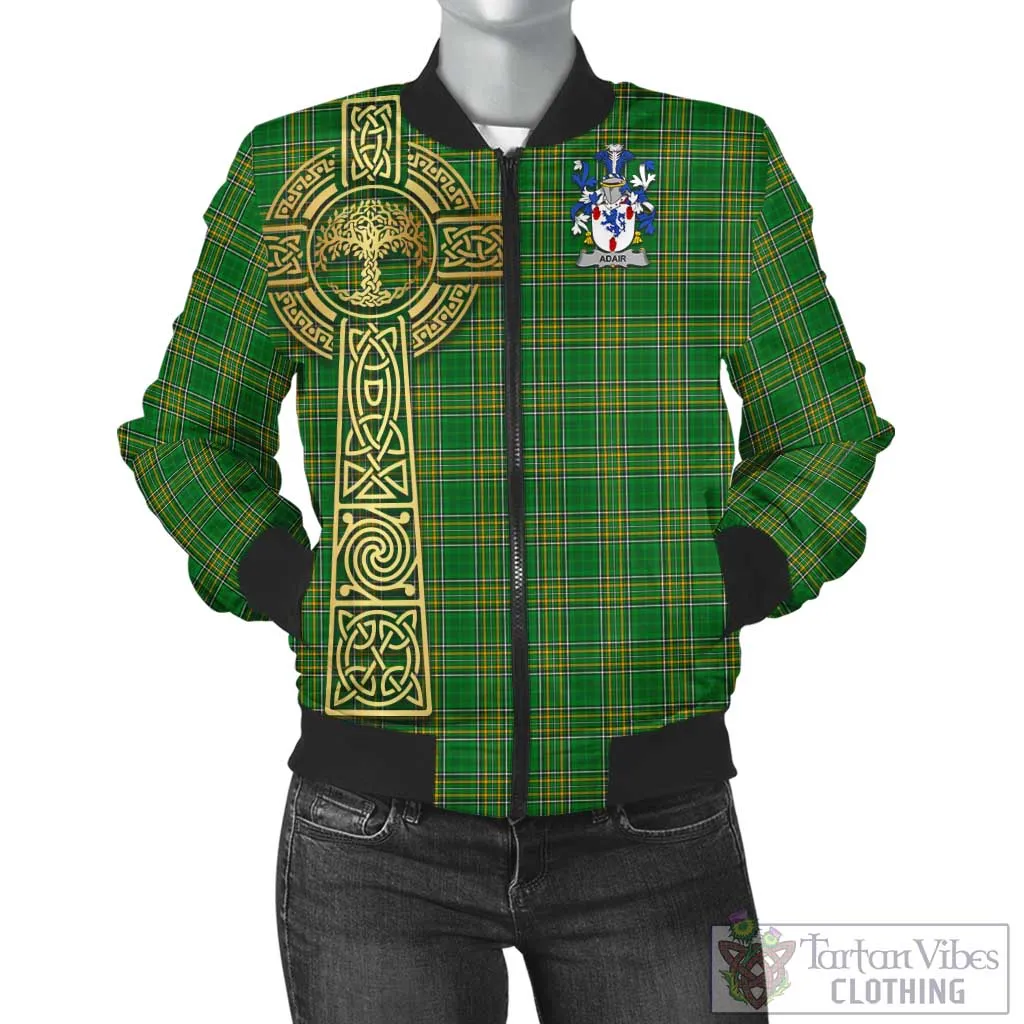 Adair Irish Clan Tartan Bomber Jacket with Coat of Arms Celtic Tree of Life Style