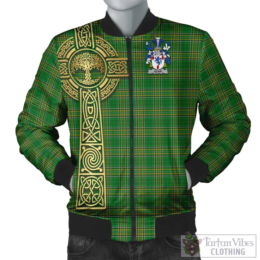 Adair Irish Clan Tartan Bomber Jacket with Coat of Arms Celtic Tree of Life Style