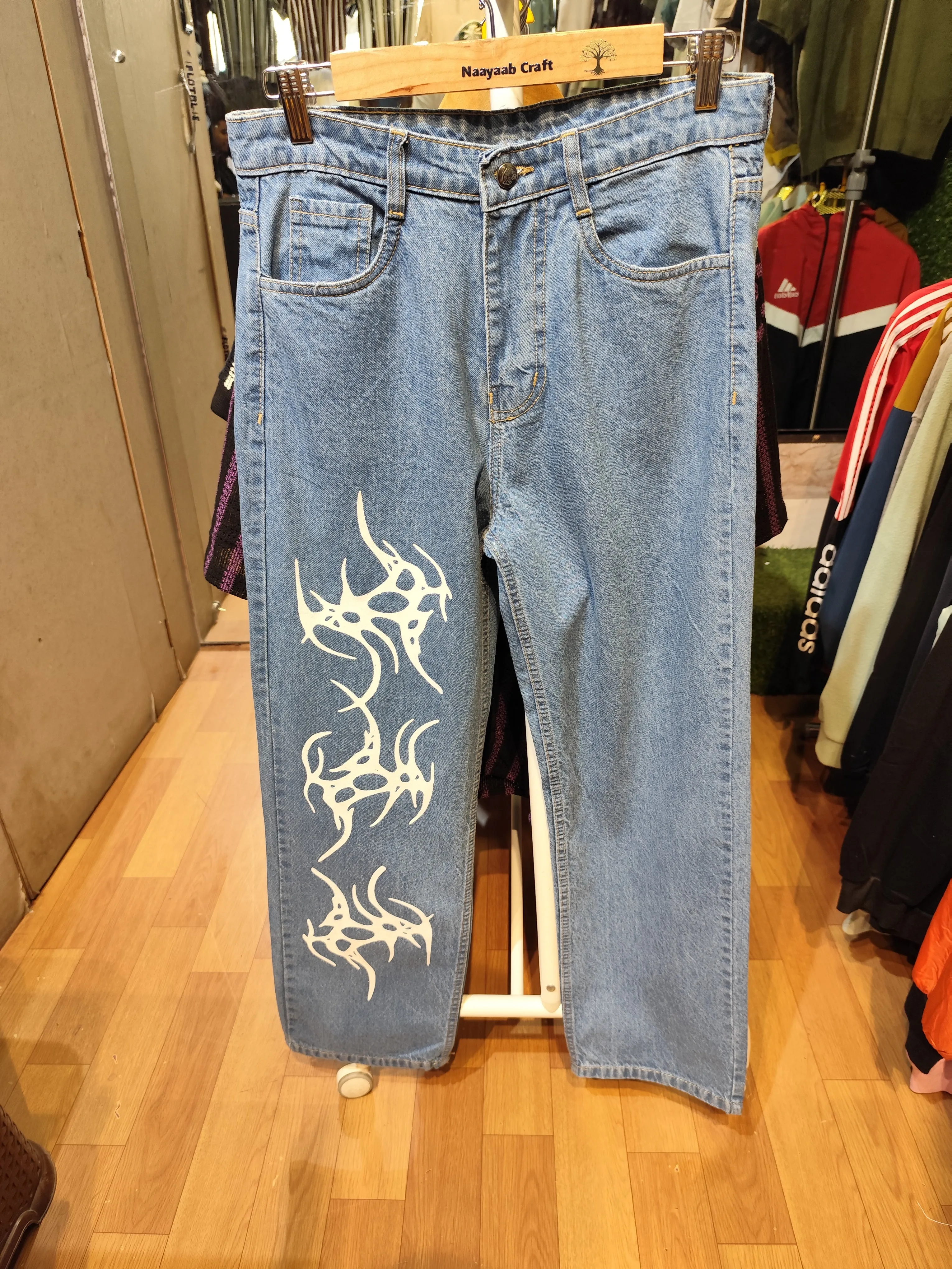 Aesthetic Harajuku Y2K Wide Leg Tattoo Graphic Printed Jeans