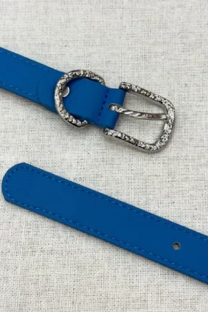 Anobel Copenhagen - Women's Thin Faux Leather Belt POY358 - Royal Blue