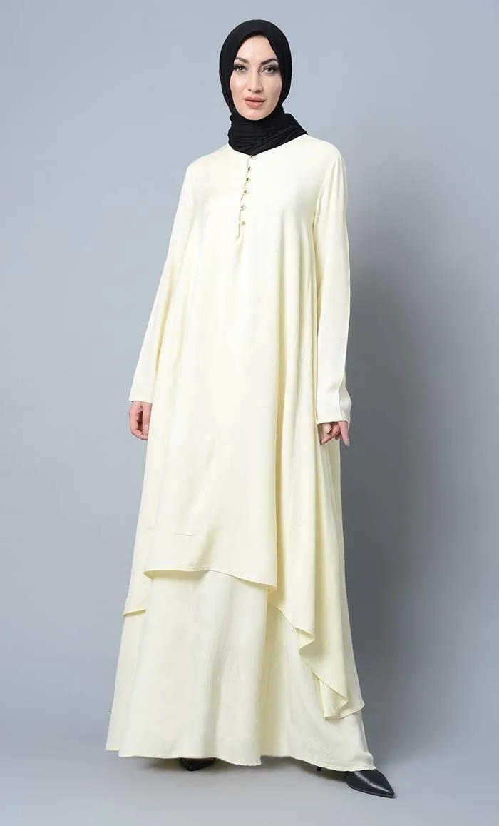 Asymmetrical double layered modest wear muslimah abaya dress