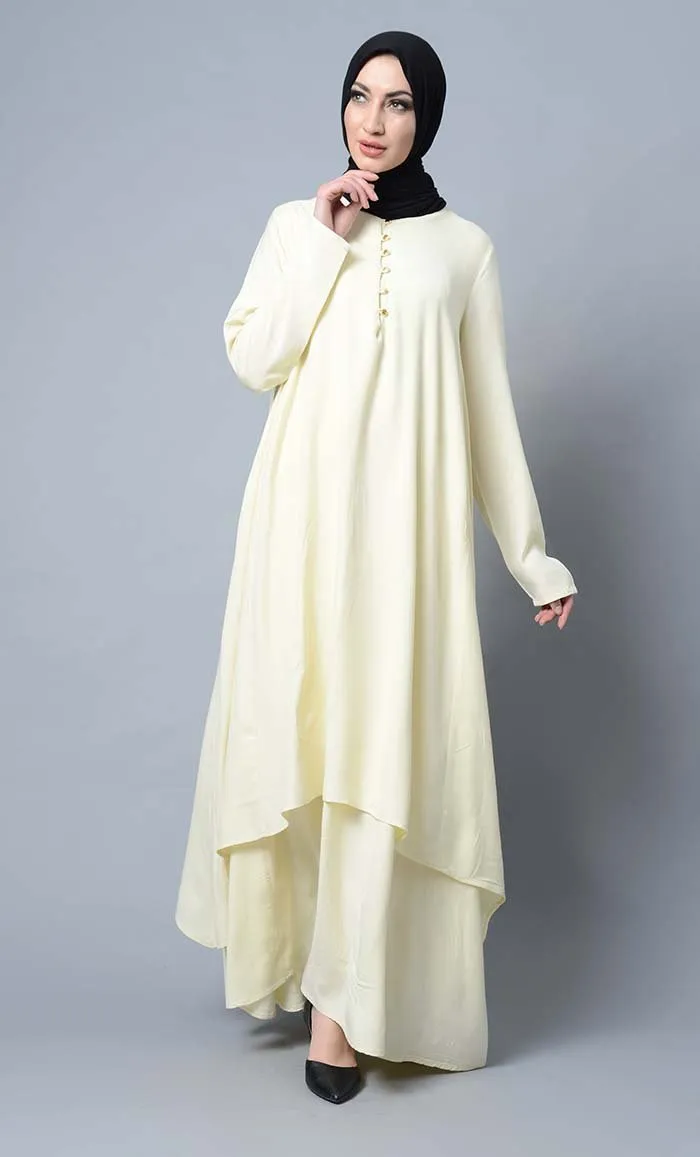 Asymmetrical double layered modest wear muslimah abaya dress