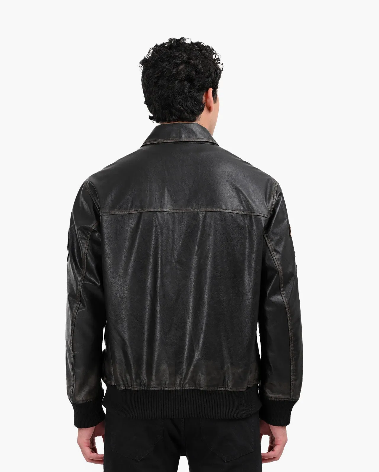 Aviator Bomber Vegan Leather Jacket