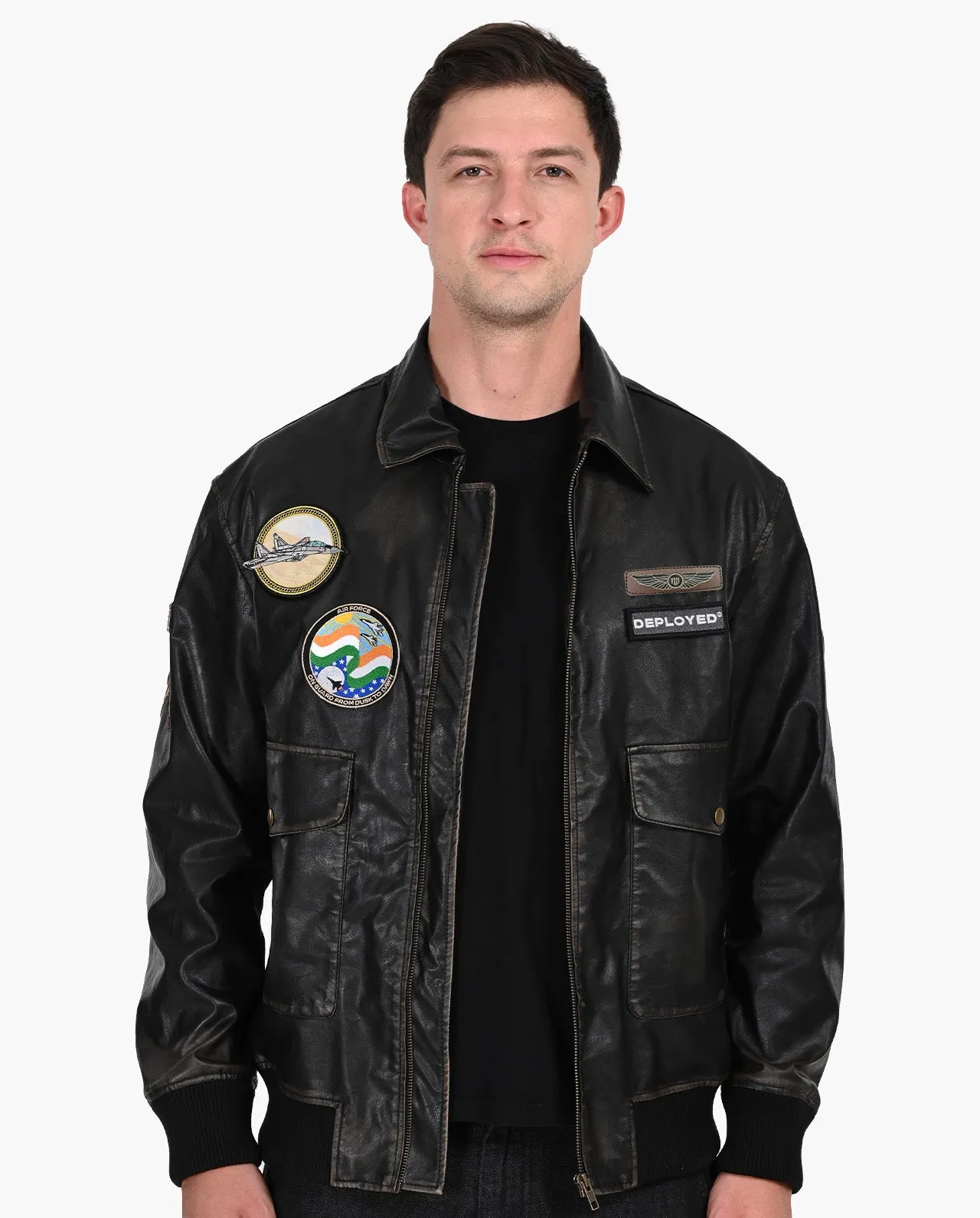 Aviator Bomber Vegan Leather Jacket