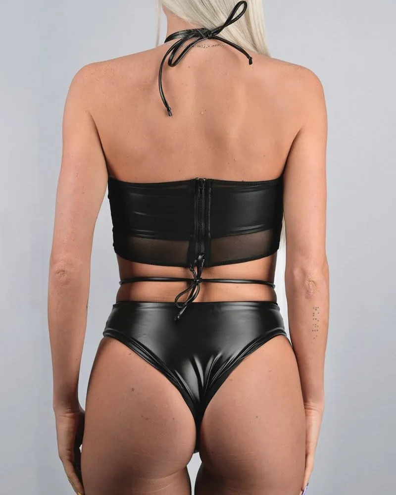 Black 4-Ring Cutout Bodysuit