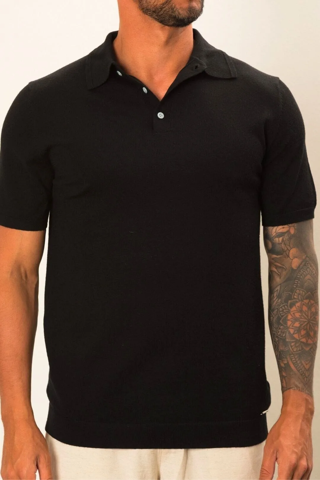 Black Button Merino Polo