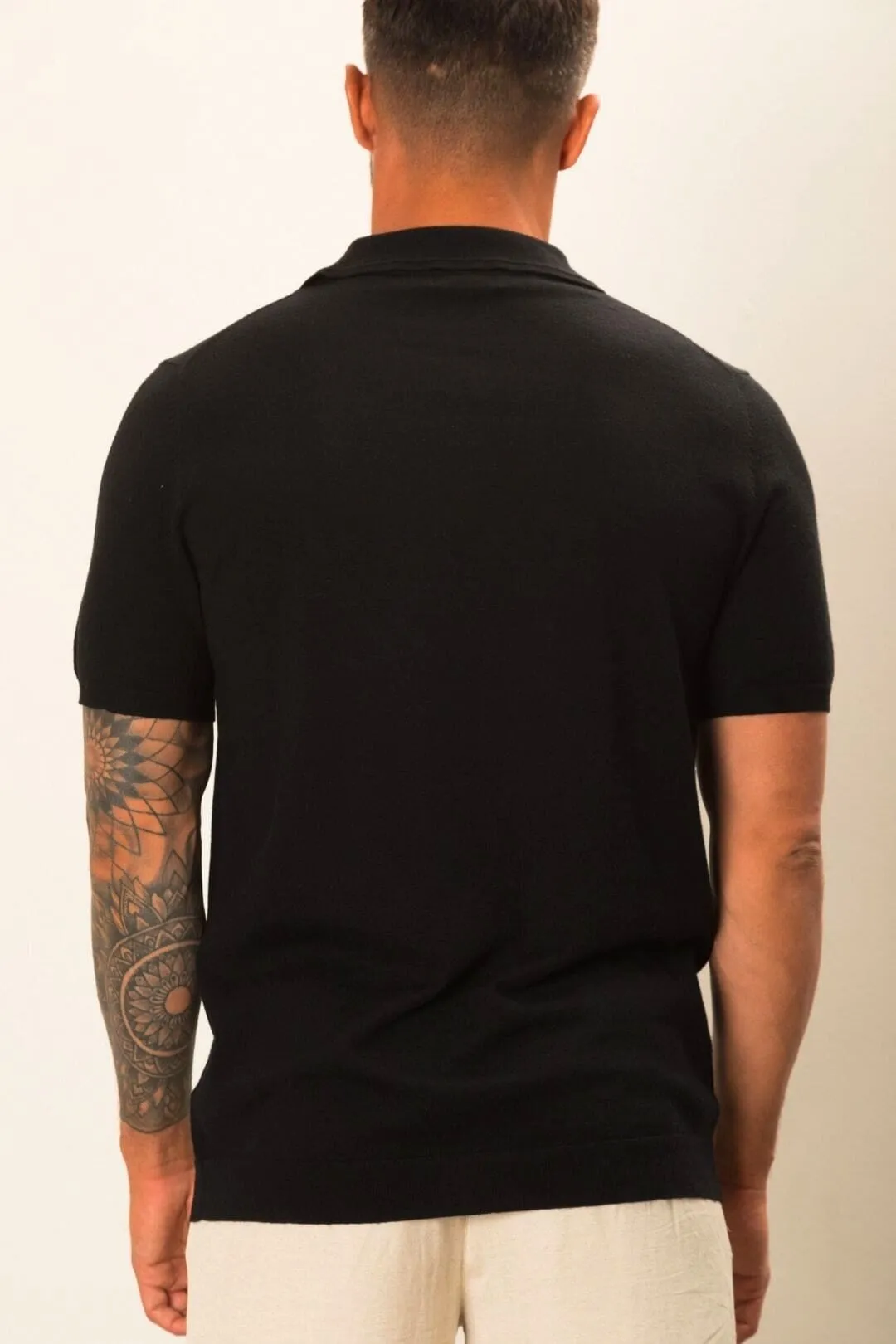 Black Button Merino Polo