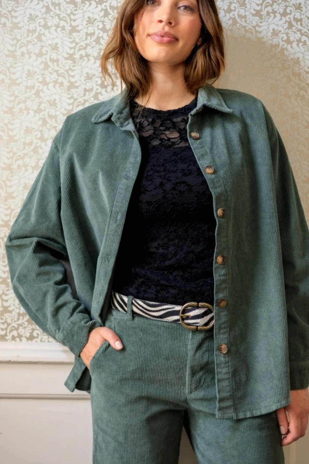 Black Colour - Bccora Corduroy Shirt Jacket - Moss Green