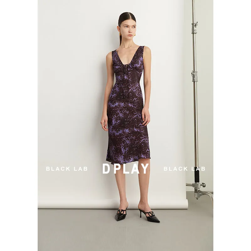 Black Label French holiday Style Purple V Neck Lacetic Sleeveless Dress - Osiiy