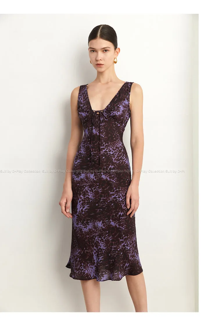 Black Label French holiday Style Purple V Neck Lacetic Sleeveless Dress - Osiiy