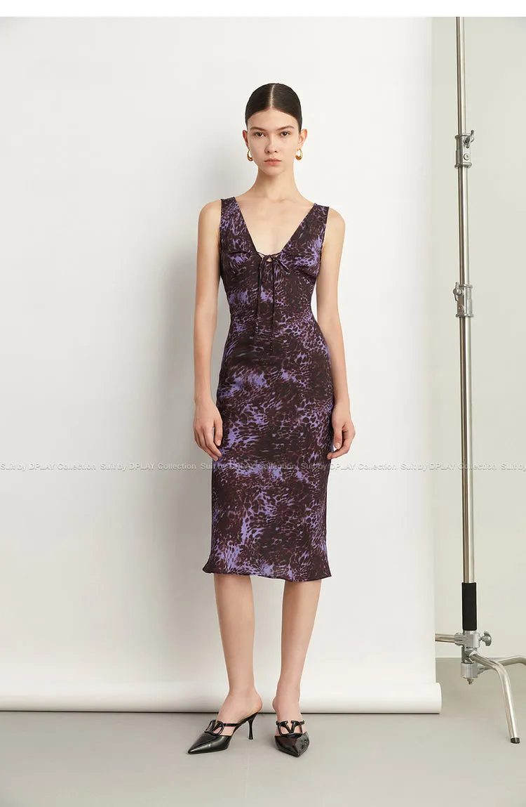 Black Label French holiday Style Purple V Neck Lacetic Sleeveless Dress - Osiiy