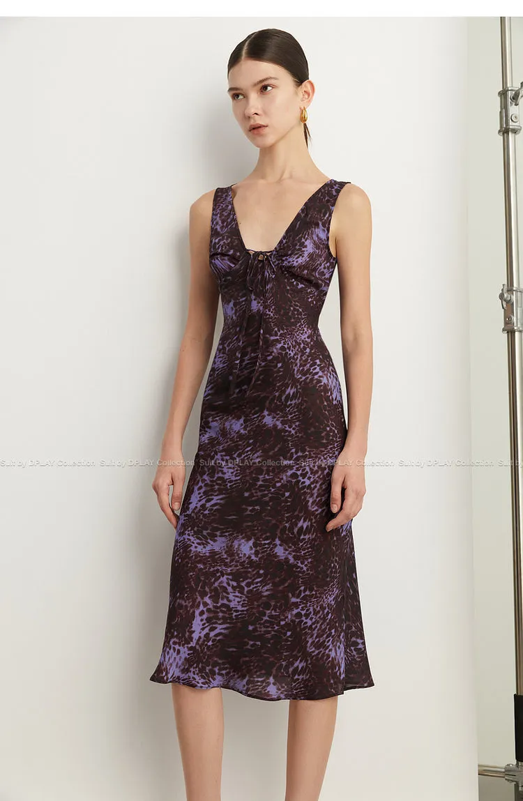 Black Label French holiday Style Purple V Neck Lacetic Sleeveless Dress - Osiiy