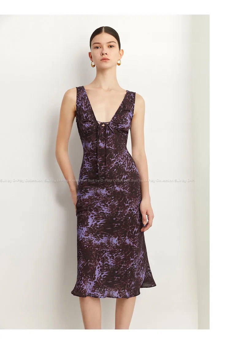 Black Label French holiday Style Purple V Neck Lacetic Sleeveless Dress - Osiiy