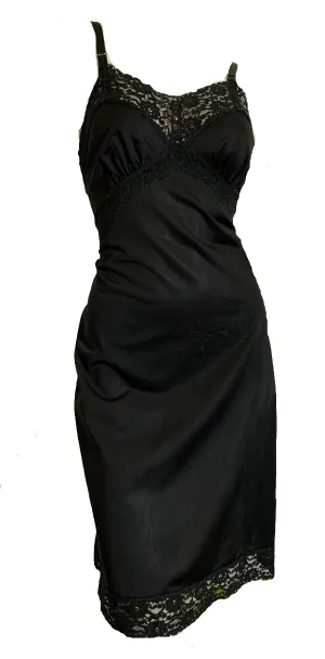 Black Nylon Full Slip with Lots of Lace Trim circa 1960s 36