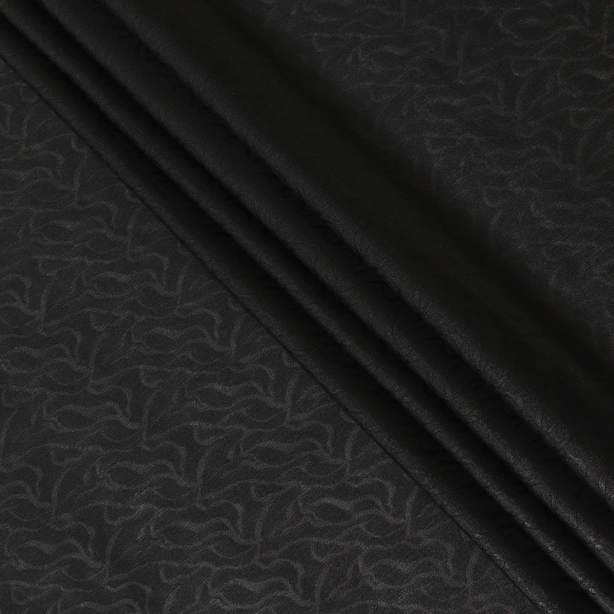 Black synthetic chiffon fabric with same tone metallic lurex in Abstract design-D10127