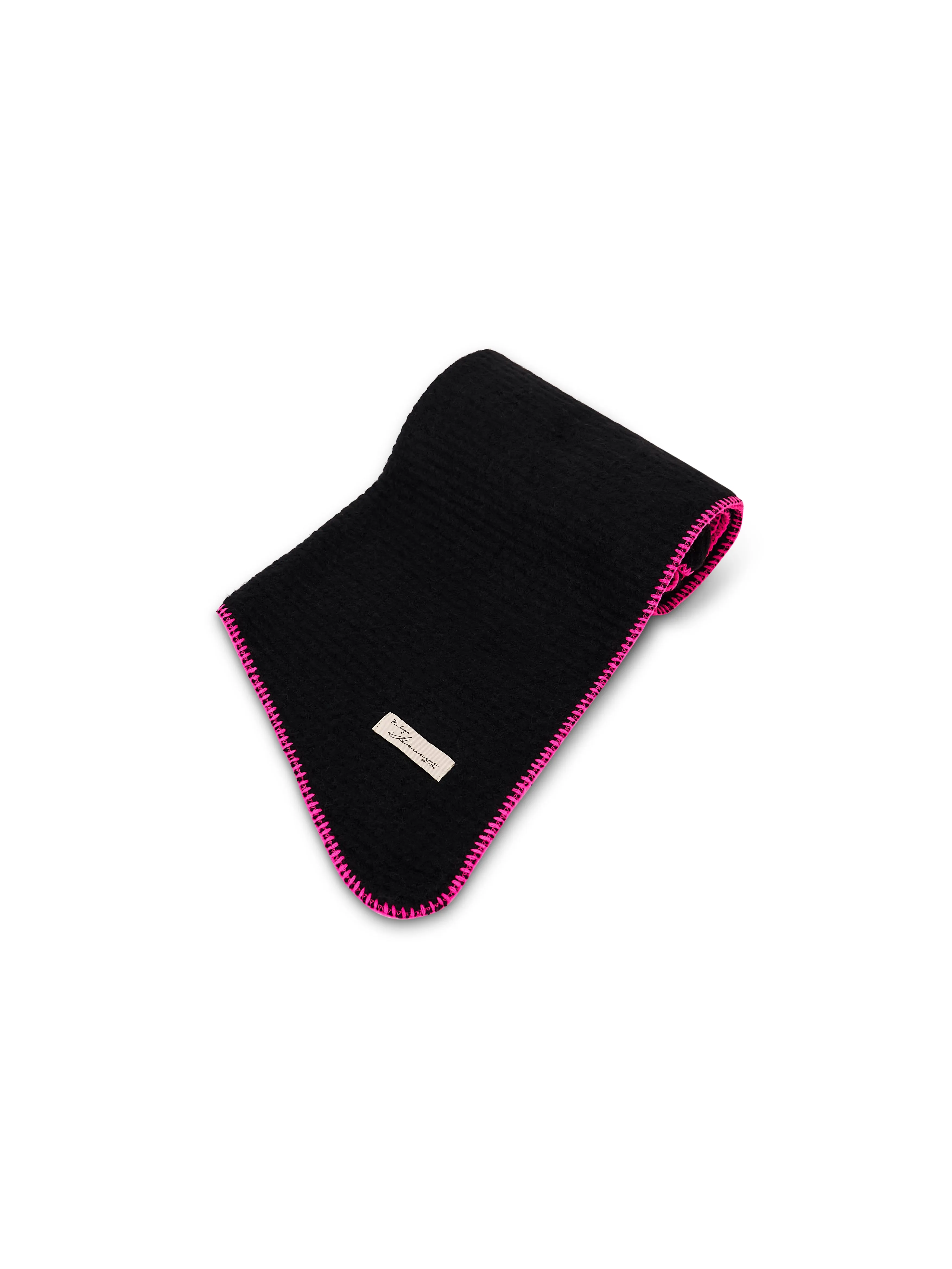 BLANKET STITCH KNIT SCARF - BLACK/B PINK