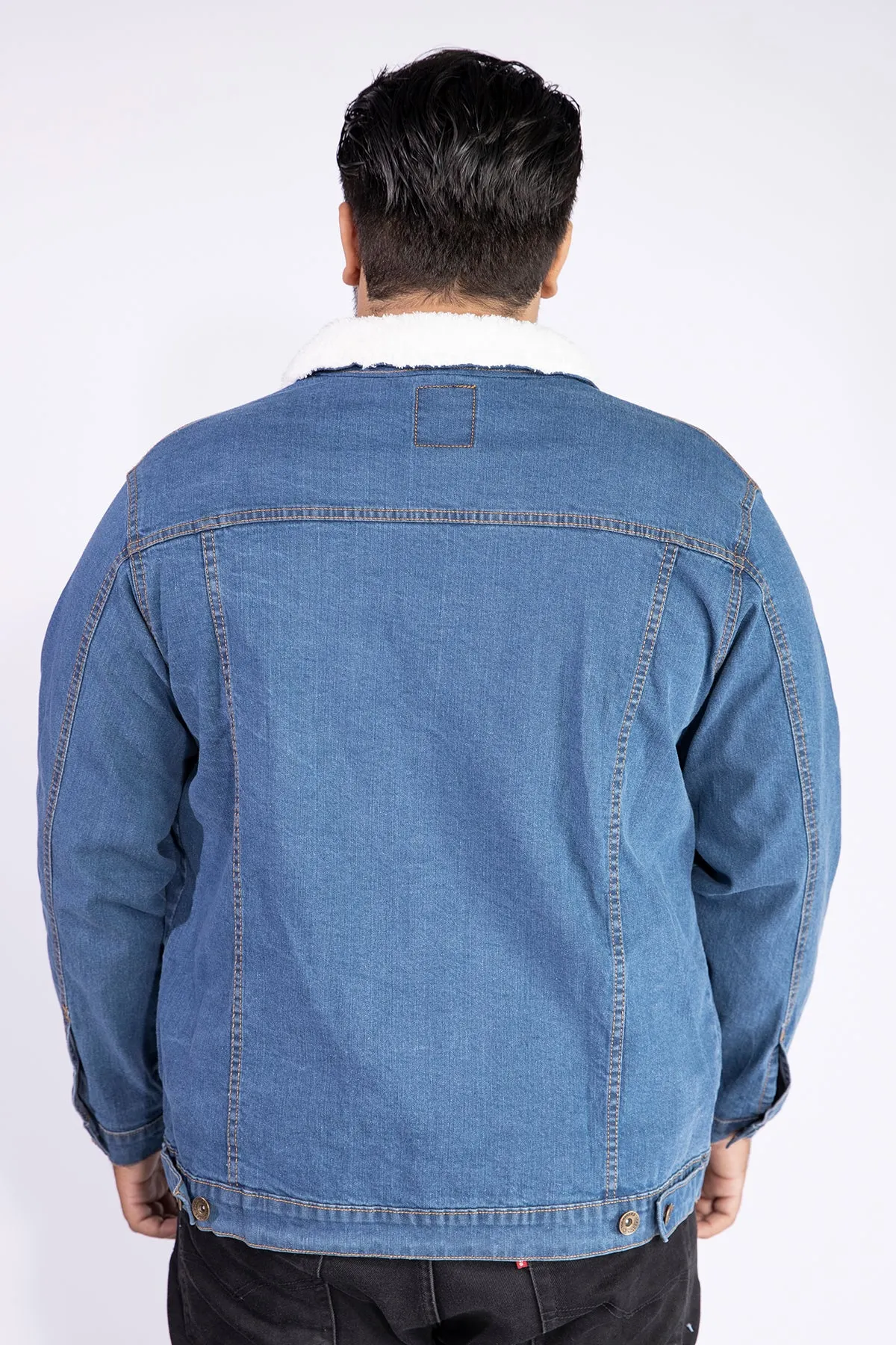 Blue Sherpa Collar Denim Jacket (Plus Size) - W21 - MJ0001P