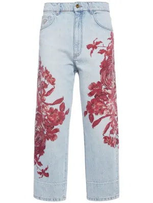 Blumarine   Printed baggy high rise cropped jeans 