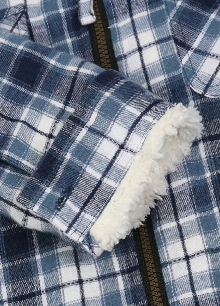 Boys Sherpa Lined Flannel Jacket,Full Zip Up Plaid