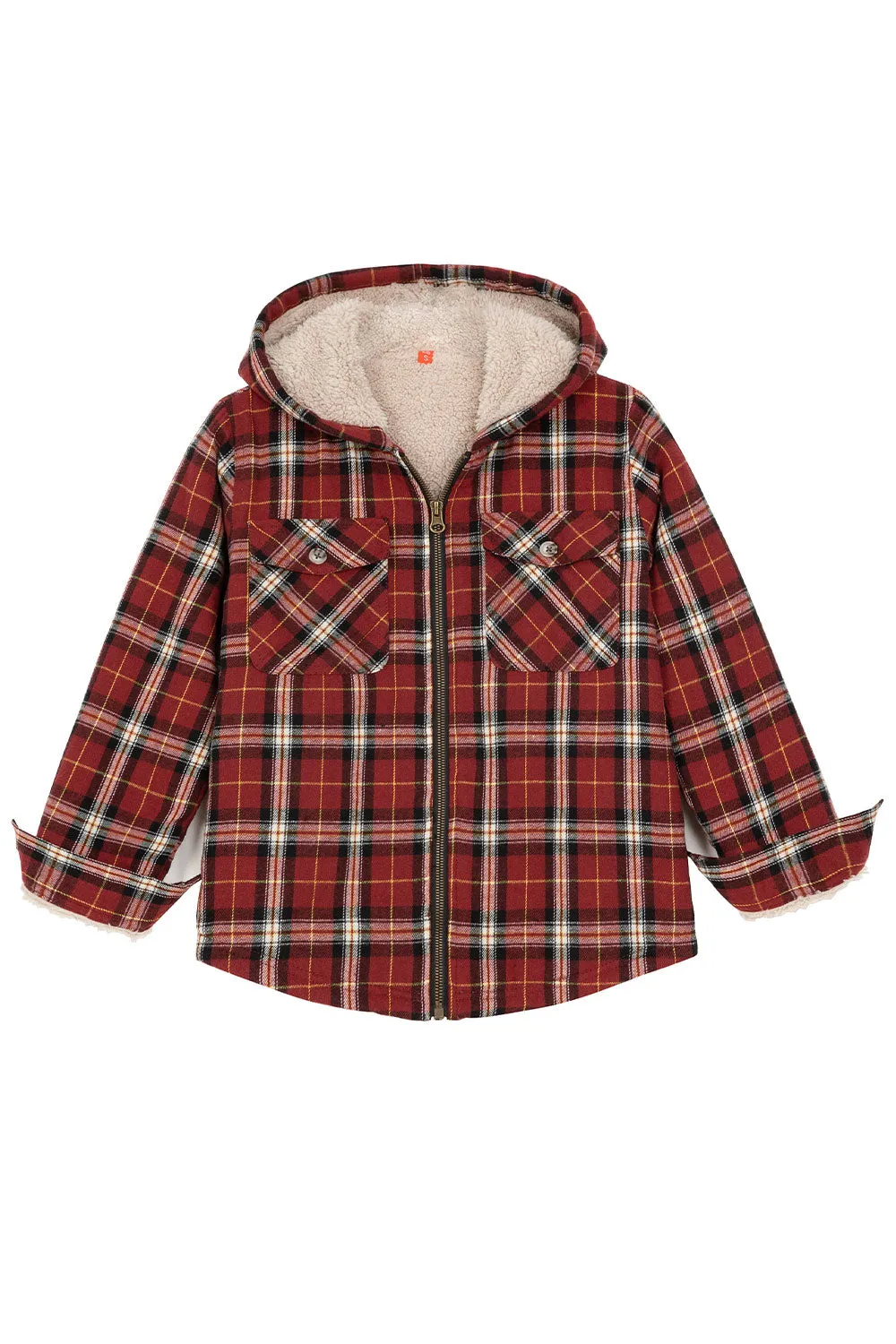 Boys Sherpa Lined Flannel Jacket,Full Zip Up Plaid