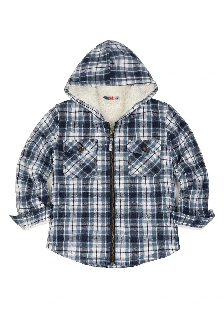 Boys Sherpa Lined Flannel Jacket,Full Zip Up Plaid