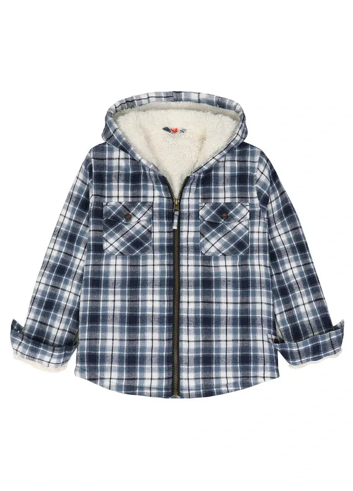 Boys Sherpa Lined Flannel Jacket,Full Zip Up Plaid