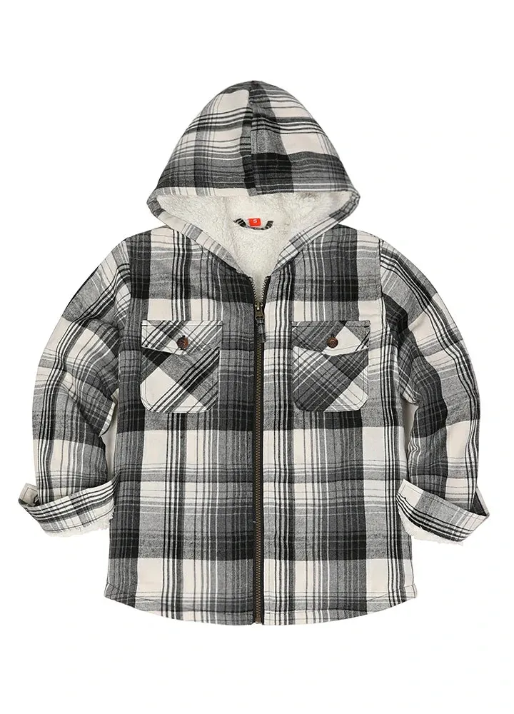 Boys Sherpa Lined Flannel Jacket,Full Zip Up Plaid