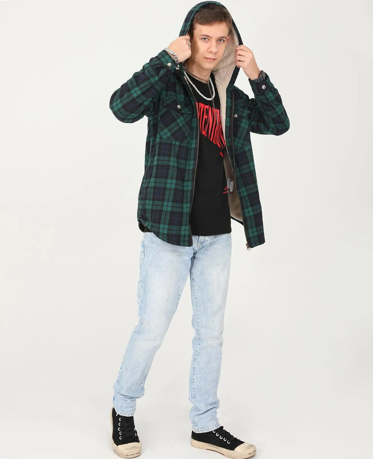 Boys Sherpa Lined Flannel Jacket,Full Zip Up Plaid