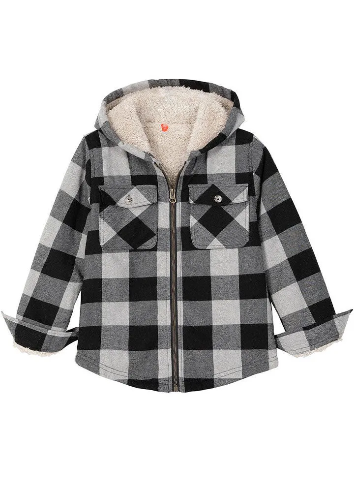 Boys Sherpa Lined Flannel Jacket,Full Zip Up Plaid