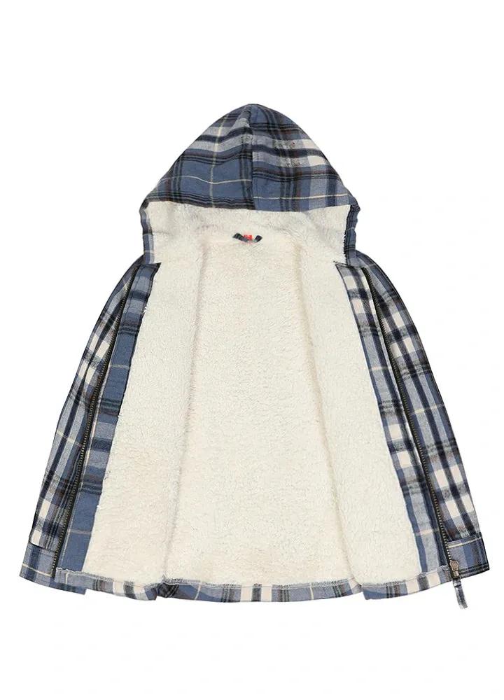 Boys Sherpa Lined Flannel Jacket,Full Zip Up Plaid