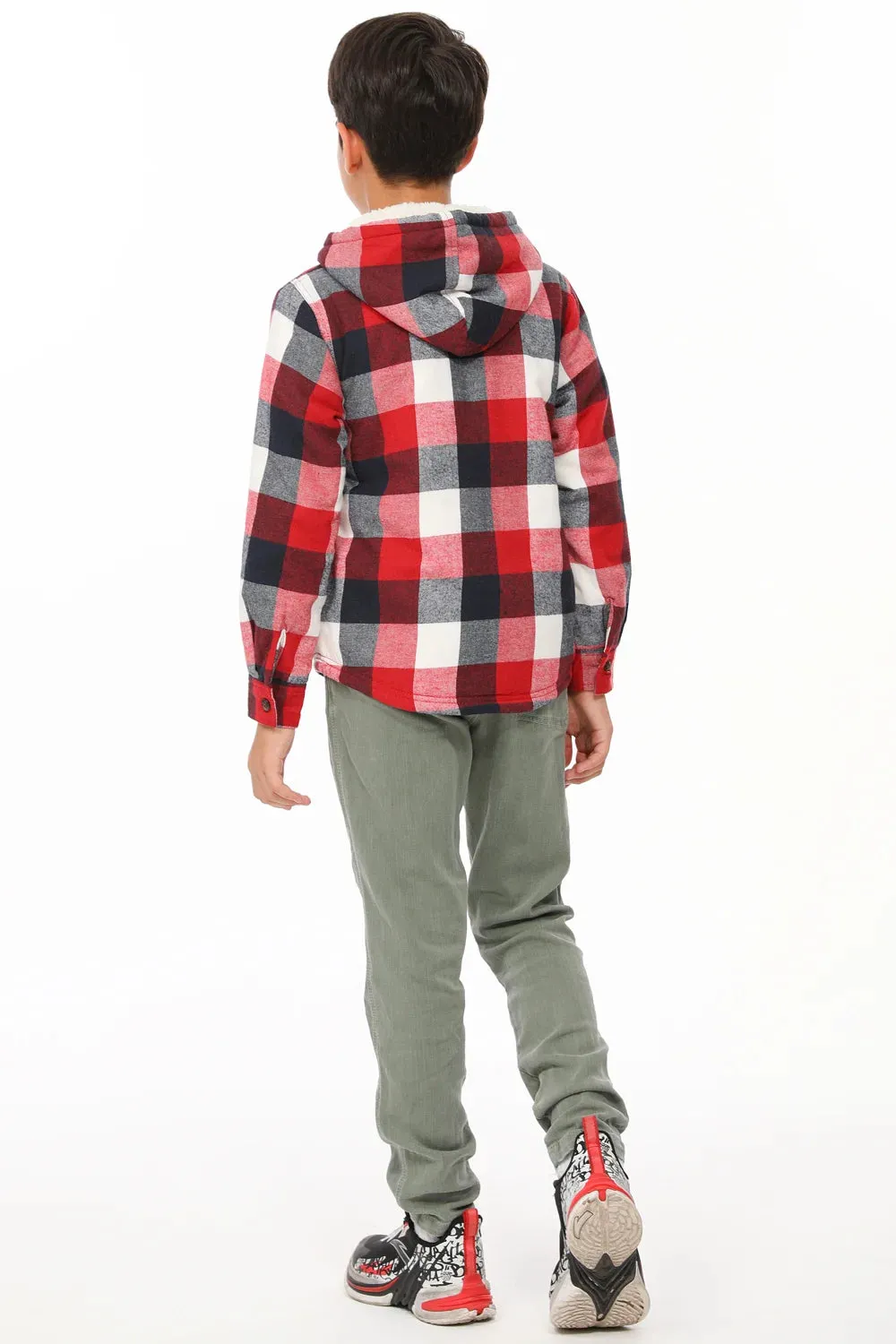 Boys Sherpa Lined Flannel Jacket,Full Zip Up Plaid