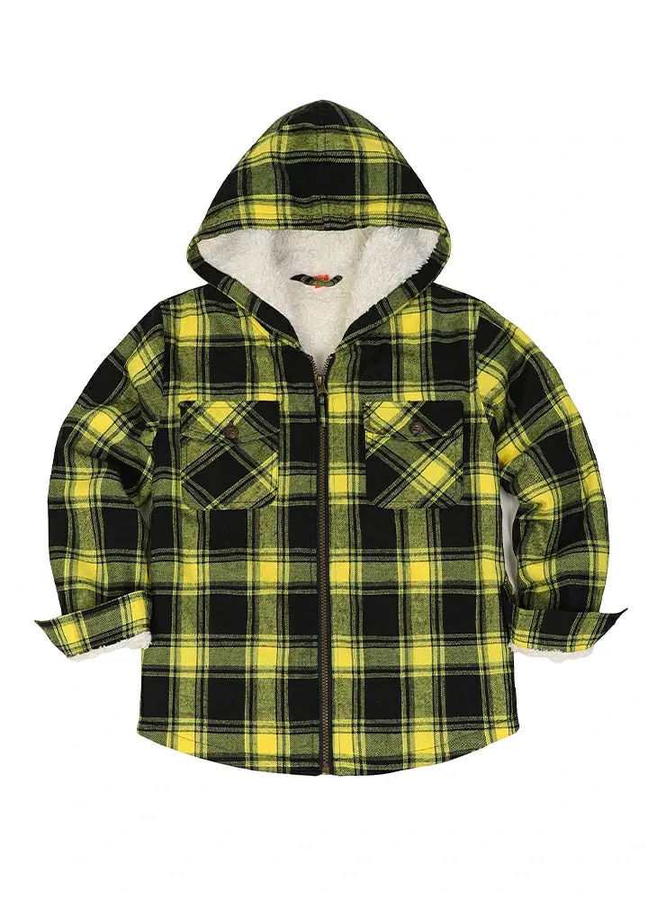 Boys Sherpa Lined Flannel Jacket,Full Zip Up Plaid