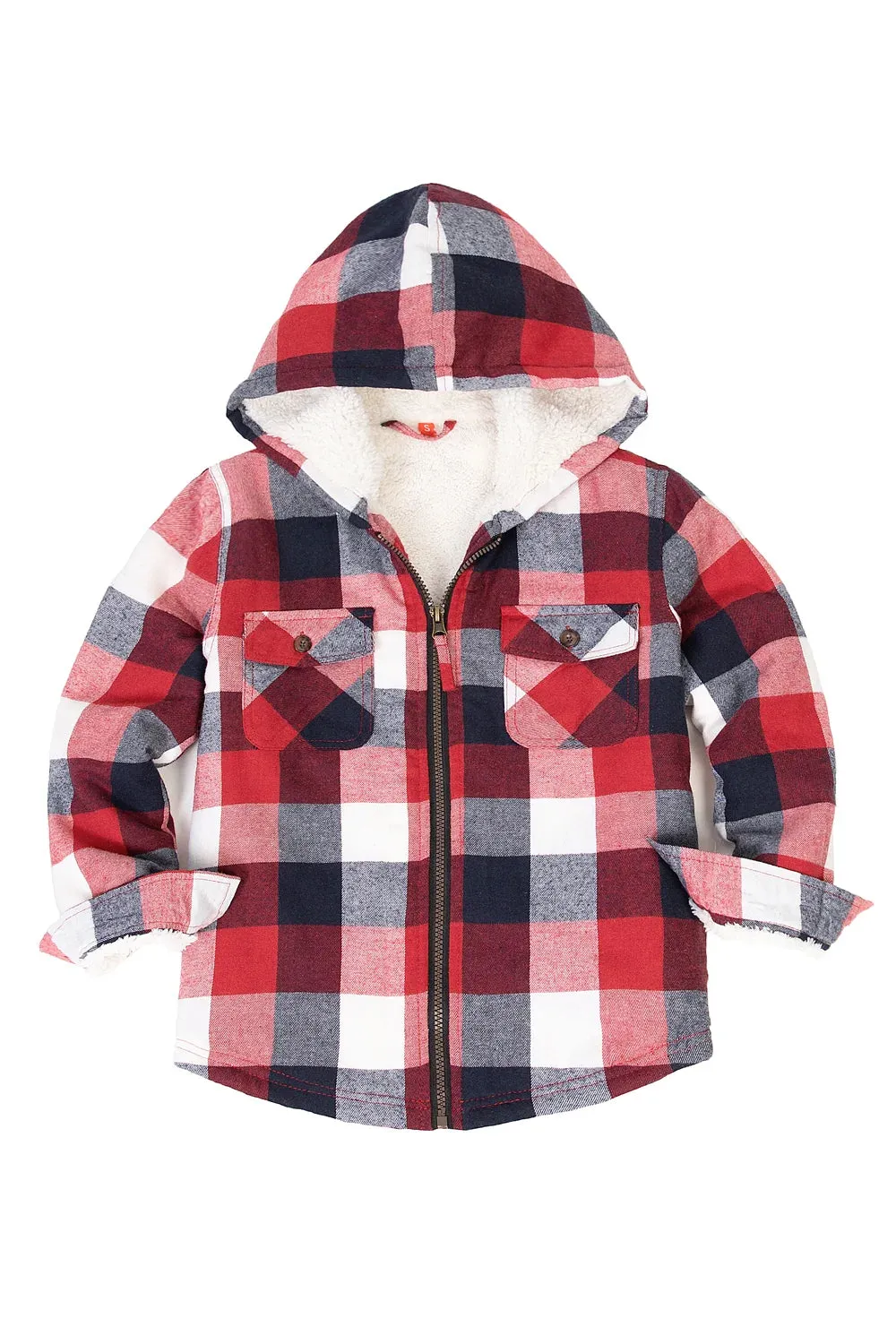 Boys Sherpa Lined Flannel Jacket,Full Zip Up Plaid