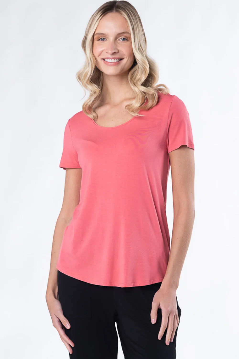 Brenda U-Neck Bamboo Tee - Coral