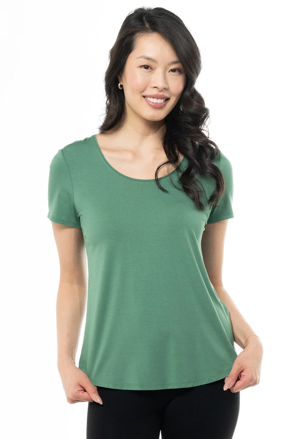 Brenda U-Neck Bamboo Tee - Forest Green