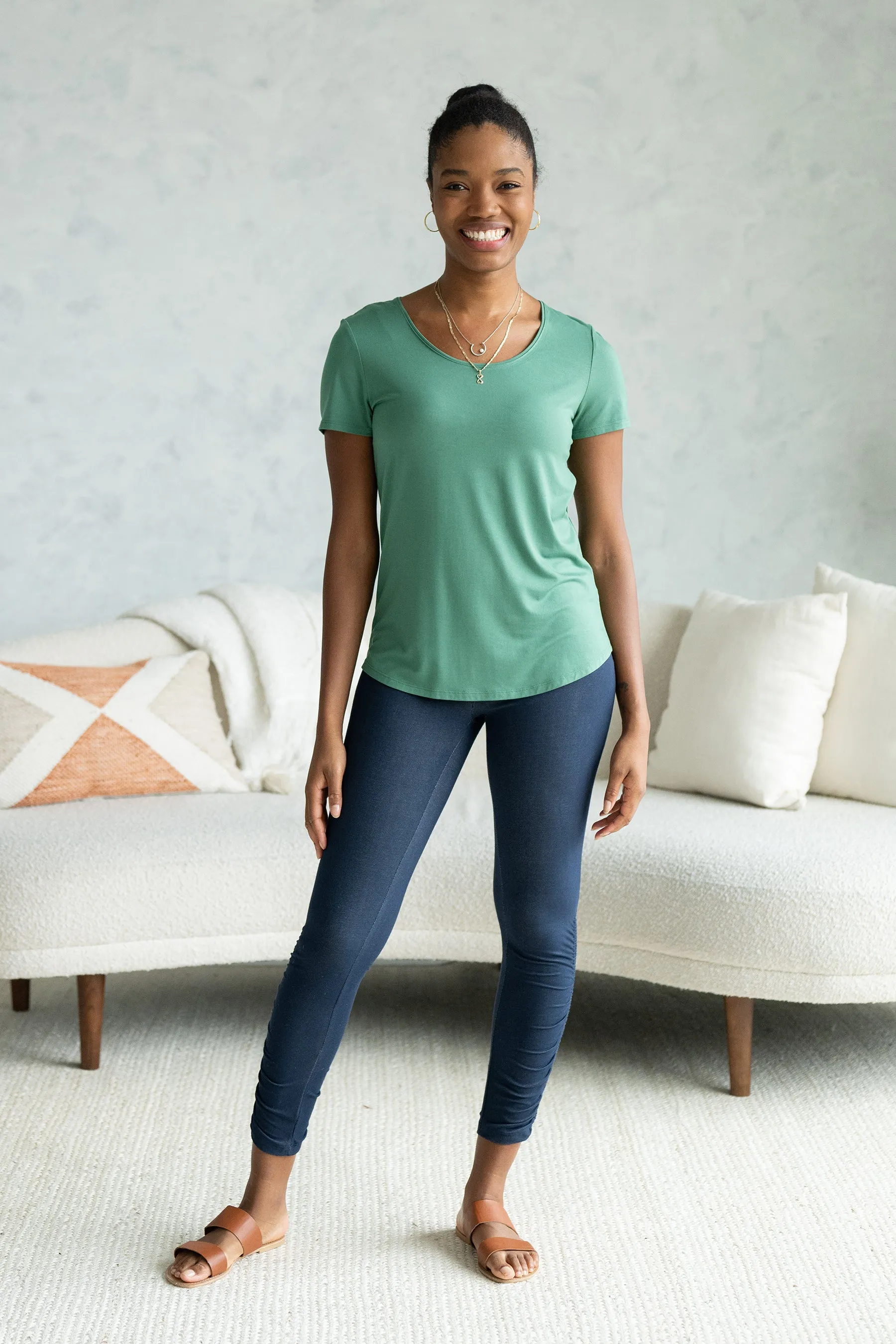 Brenda U-Neck Bamboo Tee - Forest Green