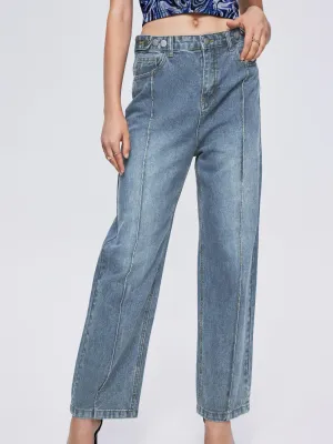 Button Front Straight Leg Jeans