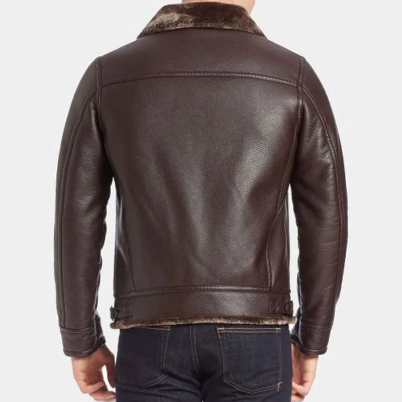 Buy Best Style Guess Faux Fur-Lined Brown Leather Bomber Jacket