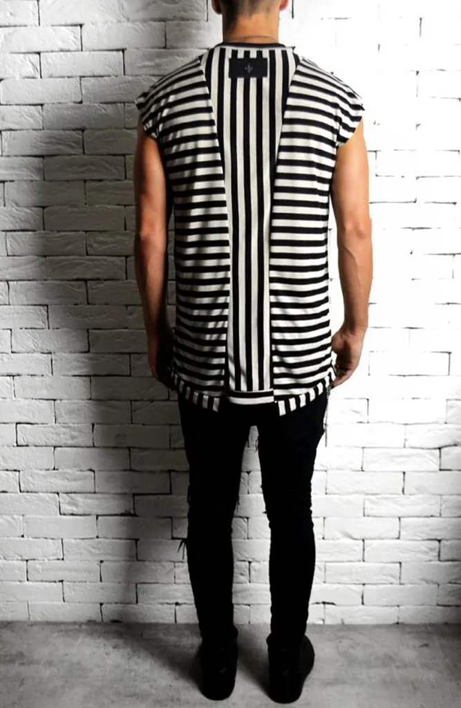 Cap Sleeve T-Shirt - Black/Cream Stripe