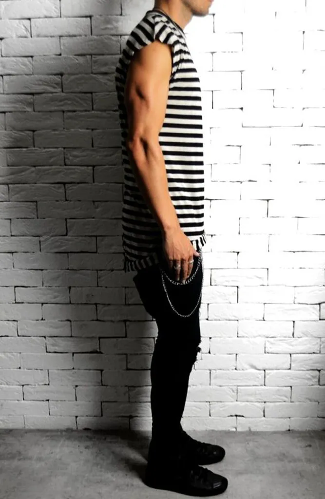 Cap Sleeve T-Shirt - Black/Cream Stripe