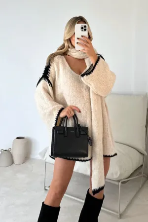 Carmen beige chunky knit scarf jumper