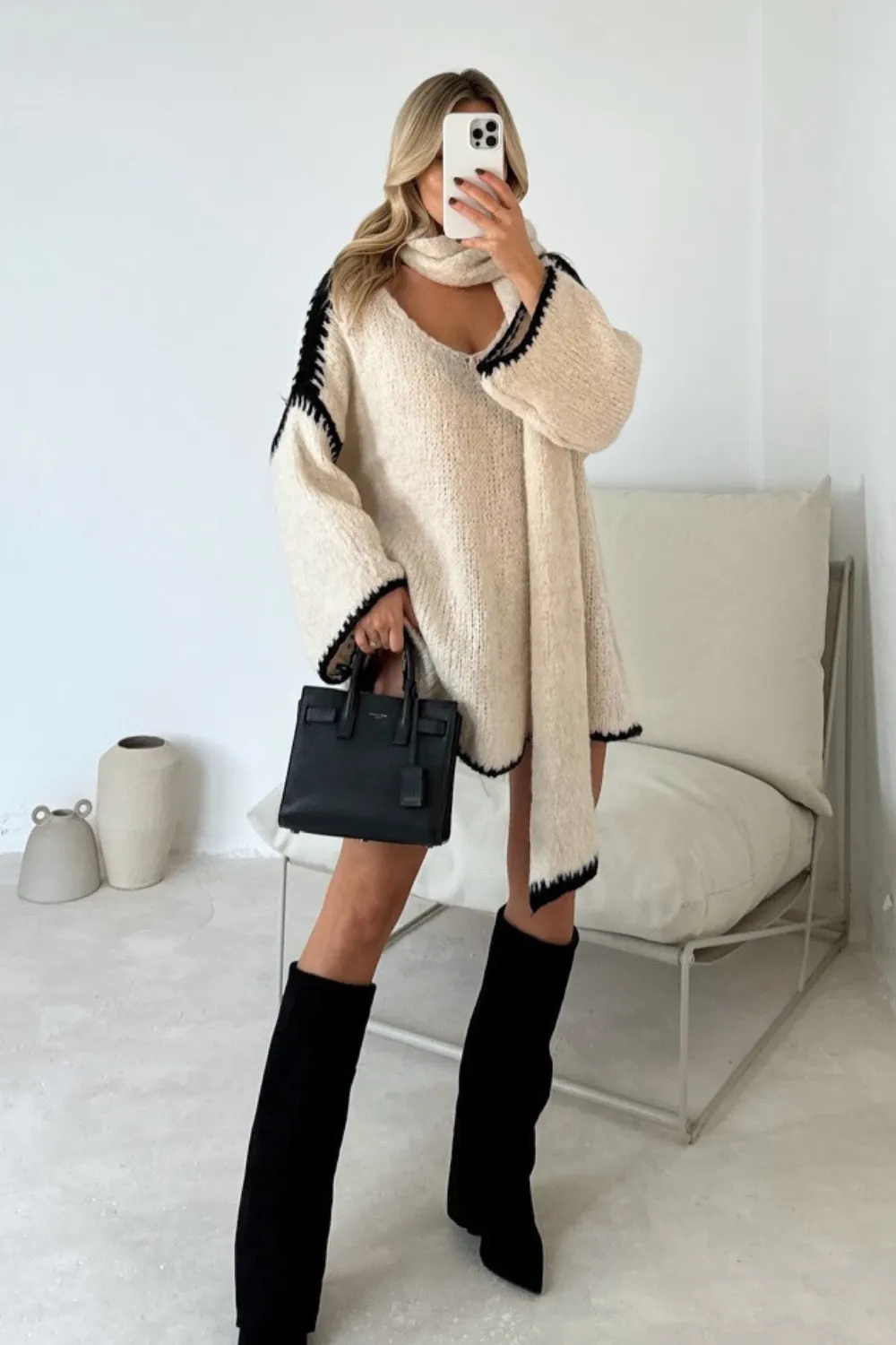 Carmen beige chunky knit scarf jumper