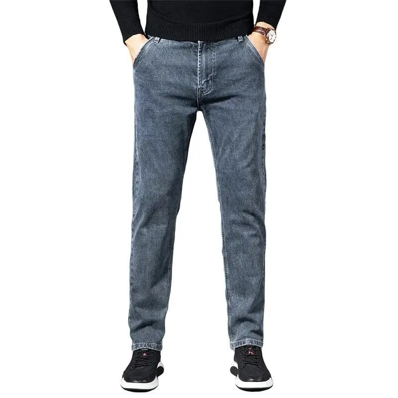 Classic Vintage Denim: Men's Straight Stretch Regular Jeans in Blue, Black, or Grey