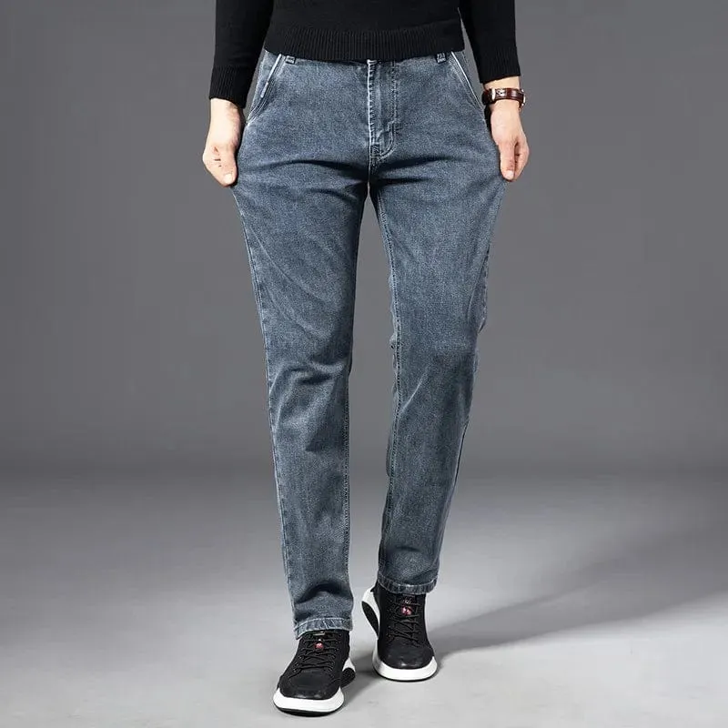 Classic Vintage Denim: Men's Straight Stretch Regular Jeans in Blue, Black, or Grey