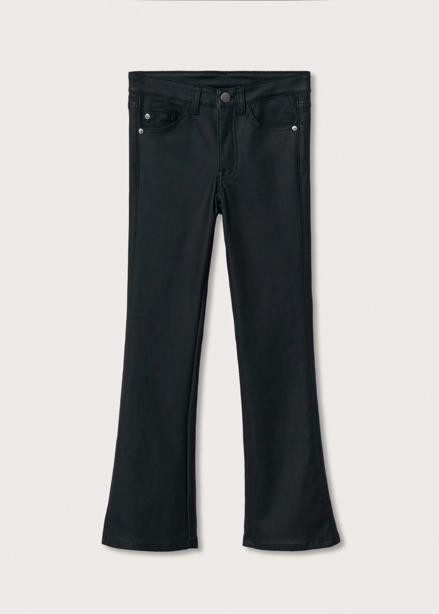 Coated flared trousers