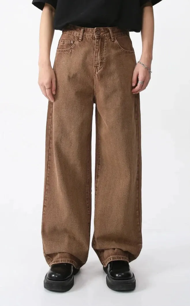 Coffee Washed Wide Leg Jeans